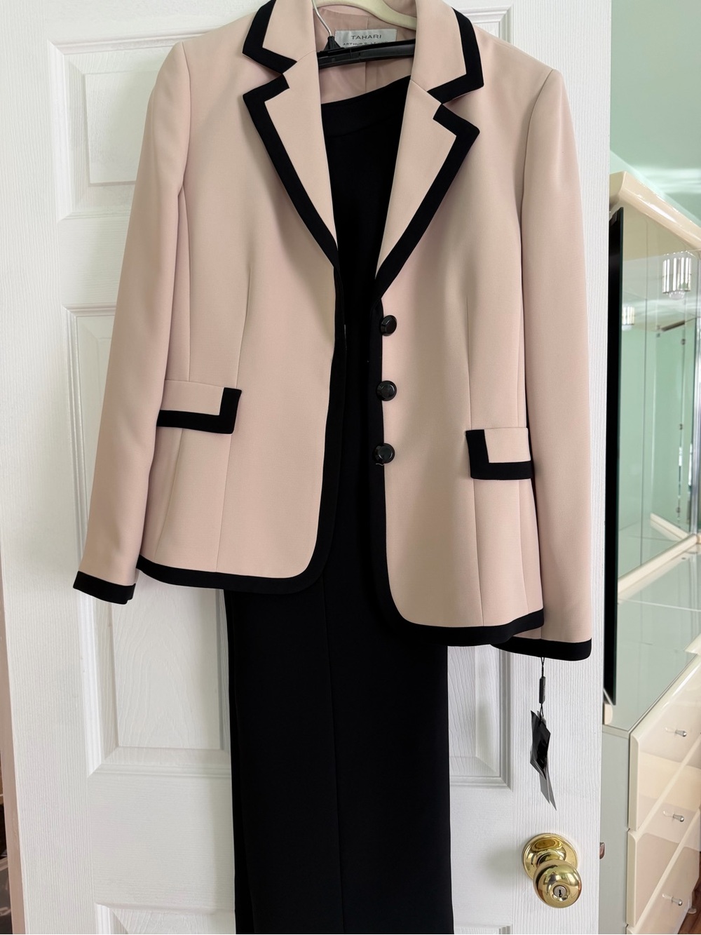 Tahari ASL Blush Blazer with Black Trim